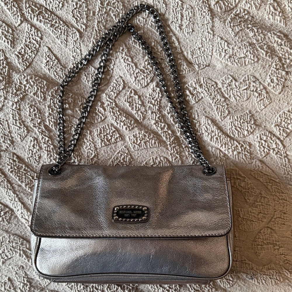 Micheal Kors Metallic Silver Chain Strap Women's Bag